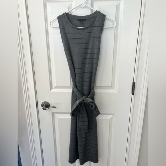 Banana Republic Gray and Black Stripe MIDI Dress with Tie - Size XS - Picture 2 of 5